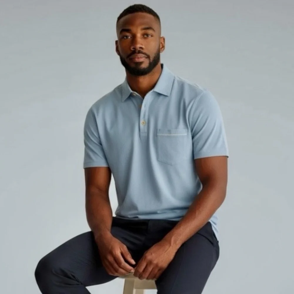 Theory Men’s Blue Popover Polo Shirt M | 4-Button Placket, Chest Pocket - Picture 11 of 14